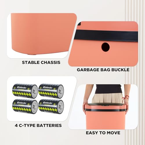 Image of BestOffice | 13 Gallon Plastic Trash Can with Lid | Pink | Automatic Touchless Garbage Can | Odor Control | Modern Oval Design | Easy to Clean | For Kitchen, Bathroom, Office or Home