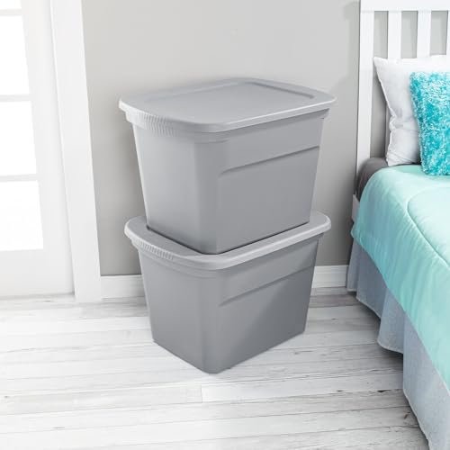 Image of Sterilite 18 Gal Storage Tote, Stackable Bin with Lid, Plastic Container to Organize Clothes in Closet, Basement, Gray Base and Lid, 8-Pack