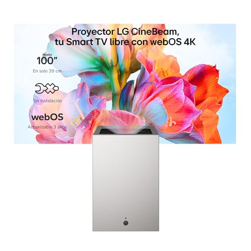 LG PU615U - Proyector CineBeam S, 4K UHD, 40 hasta 100', Smart TV con webOS, Tiro Ultra Corto, Láser RGB 500 Lúmenes, Dolby Atmos, HDMI eARC y USB-C