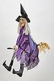 Worth Imports 36" Animated Halloween Hanging Purple Witch Flying On Broom with Kicking Legs
