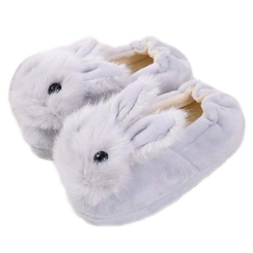 Toddler Boys Girls Rabbit Bootie Slippers Soft Plush Warm Cartoon Bunny Non-Slip Winter House Shoes Grey