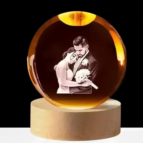 Miguha Luz nocturna con foto de bola de cristal personalizada, globo de nieve con retrato personalizado, lámpara de noche USB 2D con imagen de mascota, decoración del hogar(8cm/3.2in)