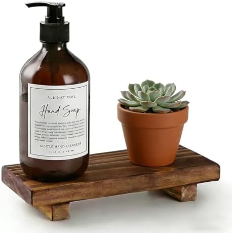 Wood Pedestal Soap Stand, 8.75 x3.5 Inches Soap Dish Holder, Wooden Riser for Bathroom & Kitchen Counter, Farmhouse Decor Rectangular Display Tray for Sink, Vanity, Countertop
