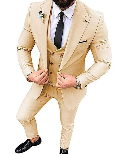 Mens Tuxedo Suit Slim Fit 3 Piece Peak Lapel Men Business Suit Prom Wedding Tuxedos