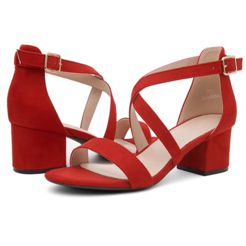 Image of Shoe Land SL-LESSA Women's Low Heels Open Toe Dress Heeled Sandals Cross Ankle Strap Chunky Block Short Heel Pumps Shoes for Office Prom Wedding Party