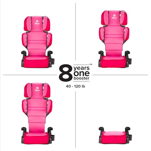 Image of Diono Connect3 R 2-in-1 High Back Booster, Slim Fit 3-Across in Many Mid-Sized Sedans and SUVs, for Children from 40-120 lbs., Lightweight with Cupholder, Pink Cotton Candy