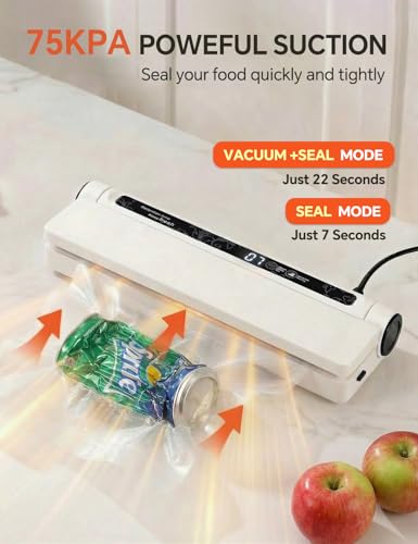 Image of 75KPa Vacuum Sealer for Food,Food Saver Vacuum Sealer Machine,Compact Lightweight,20 Vacuum Seal Bags,Digital Countdown Timer,Meat Food Storage,Home Kitchen Gadgets,Appliances