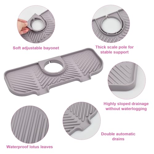 YILANJIN Silicone Faucet Mat Around Tap Sink Splash Guard Faucet Handle Drip Catcher Tray Faucet Sink Splash Guard Absorbent Mat With 3 Apertures Sink Protector for Kitchen Bathroom Counter - Image 4