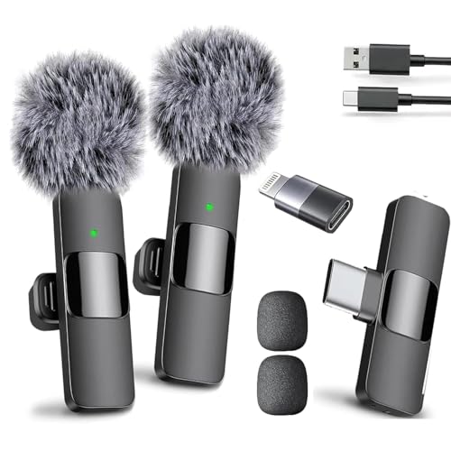 Image of OUTLAND Lavalier Wireless Mike with Furry, Mini Mic for YouTube Wireless Type-C Collar Microphone for Android /iPhone Plug & Play Dual Mic for Vlogging, Singing, Video Recording, Online Teaching