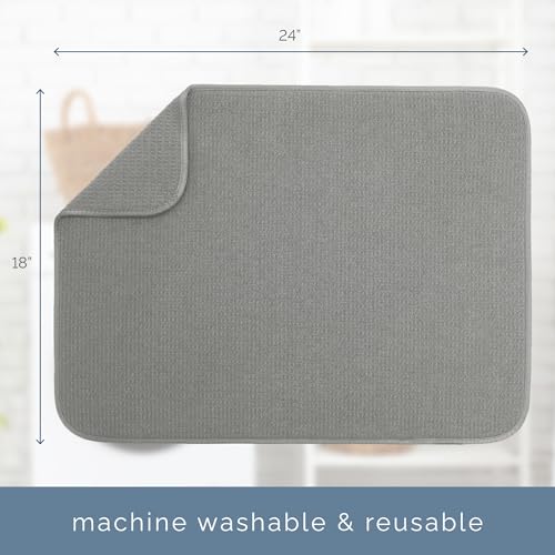 Image of S&T INC. Dish Drying Mat XL, 18 inch x 24 inch, Absorbent Microfiber Kitchen Counter Mat, Dish Drying Pad for Dishes, Utensils, Pots and Pans, Extra Large, Grey