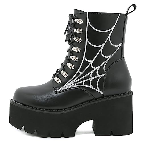 Image of Parisuit Womens Goth Patent Ankle Boots Platform Chunky Combat Boots