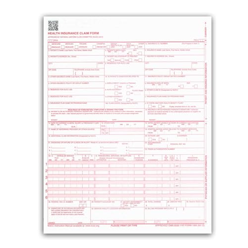 Image of NextDayLabels CMS 1500 / HCFA 1500 Insurance Claim Forms, 500 Sheets | Laser & Inkjet Compatible, New Version 02 /12, 8.5 inch x 11 inch, 1-Part Form, Printed Red Ink, Made in USA