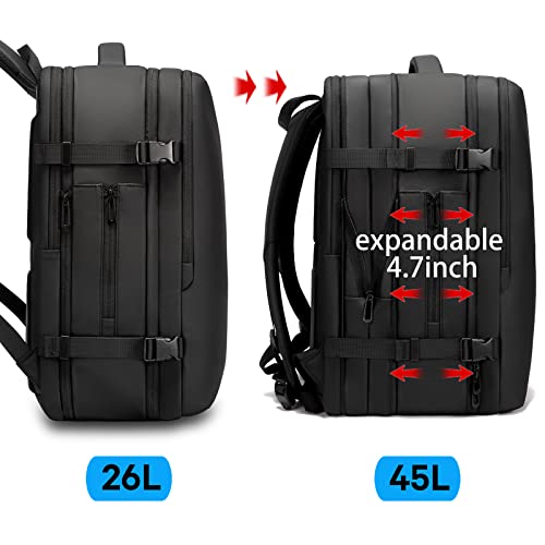Image of BANGE 45L Men's Expandable Travel Backpack, Men's Laptop Backpack for 17.3Inch Laptop, Carry On Backpack Fits Under Seat Airline Approved, Personal Item Travel Bag for Men