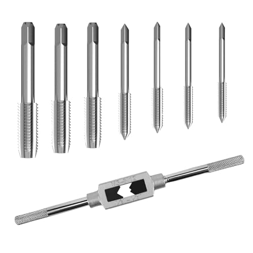 QINGYIWL 7 Pièces Tarauds, M3 M4 M5 M6 M8 M10 M12 Taraud avec 1 M3-M12 Clé à Taraud Réglable, Kit Taraudage pour Bois, Plastique et Métal