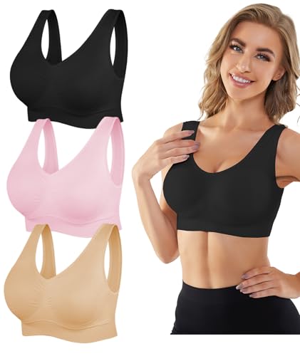 Image of YADIFEN Womens Sports Bras, 3 /4 /6 Pack Wireless Comfortable Seamless Sleep Yoga Sports Bras for Women with Removable Pads