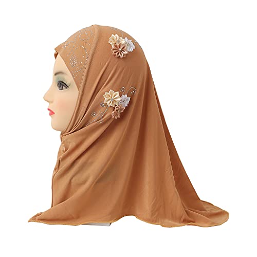 Kids Girls Crystal Flower Muslim Khimar Hijab Headscarf Elastic Beanie Arab Scarf Shawls Islamic Turban Cap2