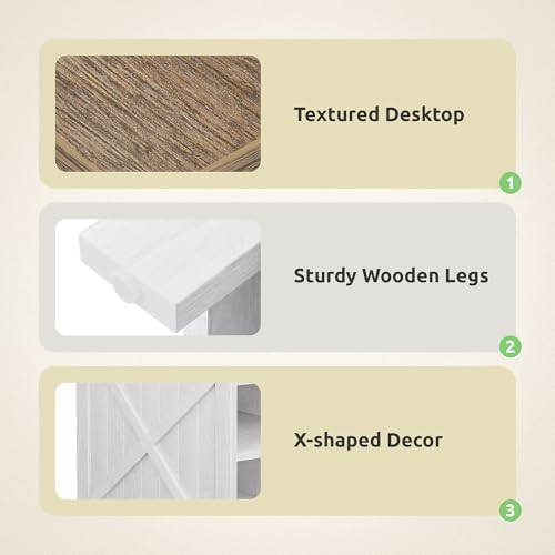 GOOBED Farmhouse Nightstand with Charging Station, Beside Table with Storage, Night Stands for Sleeping Room, Living Room, Oak White