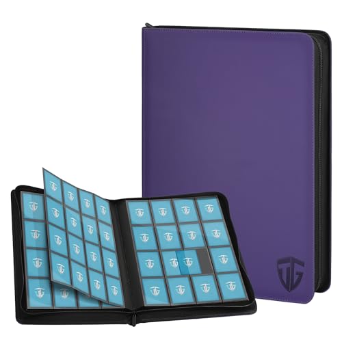 Image of 16 Pockets Trading Card Zipper Binder for 1000+ Cards| Secure Side Loading Pockets | Trading Card Album Folder | Compatible with YuGiOh, MTG,Sports Cards (Purple 16)