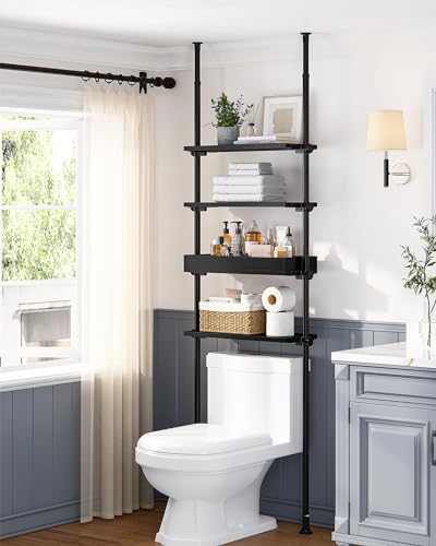 Image of ALLZONE 4-Tier Over The Toilet Storage Shelf, Wood Bathroom Organizer Over Toilet Cabinet with Adjustable Shelf, Versatile Rack Fits Most Tight Space, Easy Assembly, 92 inch to 116 inch Height, Black