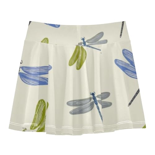 Joisal Print Athletic Shorts for Girls Skorts Skirts with Shorts Pleated Dragonflies Beige 4t2