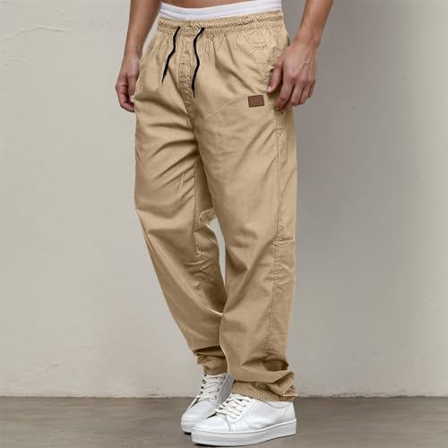 Men's Cargo Pants Classic Straight Leg Work Pants Lightweight Casual Loose Fit Utility Trousers with Drawstring3