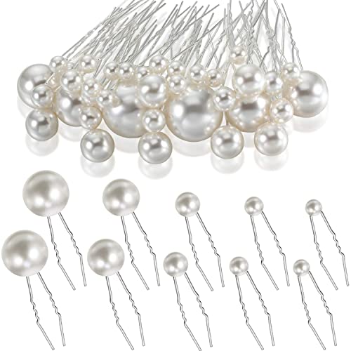 40 Packs Pearl Hair Pins Wedding Bridal Flower Pins for Brides and Bridesmaids Hair Style (Mix Size)
