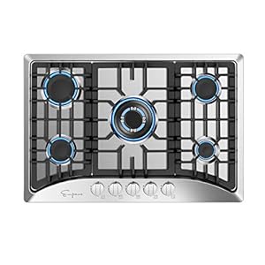 Empava 30 Inch Gas Cooktop with 5 World Class Made in Italy SABAF Burners, LPG/NG Convertible, Ideal RV Top Stoves for Kitchen, Stainless Steel