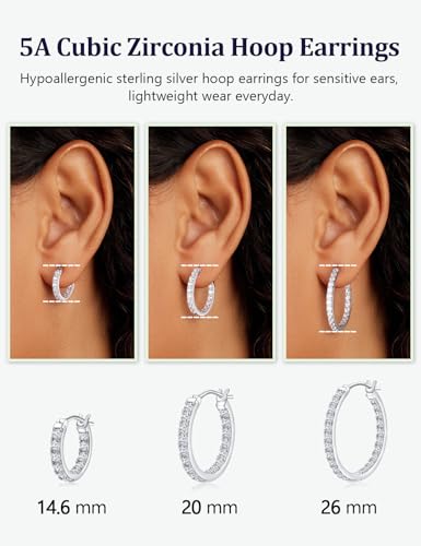 925 Sterling Silver/14K Gold Plated Hoop Earrings for Women Sensitive Ears Cubic Zirconia Cz Earrings Lab Diamond Wedding Earring Huggie Hoops 26/20/15mm4