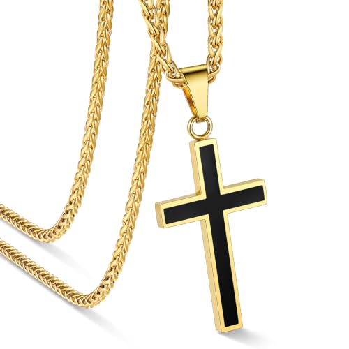 Image of U7 Cross Necklace for Men, Stainless Steel Silver Black Gold Mens Cross Necklace, 22-24 Inches