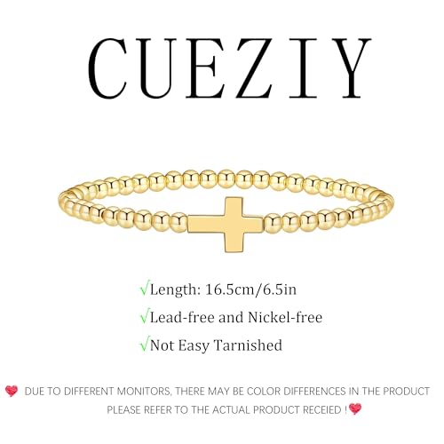 Gold Bracelets for Women 14K Gold Plated Bead Bracelet Hypoallergenic Stretch Bracelets for Women Elastic Bracelet Trendy Teen Gift Dainty Jewelry for Women 5