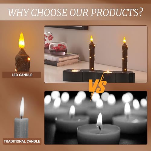 Image of 6.5 Inches Primitive Real Wax LED Flameless Short Candlesticks Hand Dipped Battery Operated Taper Candles with Timer Remote Candles for Vintage Rustic Home Decor, Pack of 2(Brown)