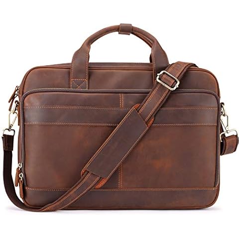 Jack&Chris Full Grain Leather Briefcase for Men,Business Messenger Bag Laptop Bag Attache Case 15.6",MB005-9L… Cover