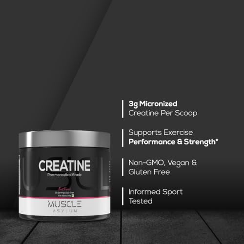Image of Muscle Asylum Creatine Monohydrate Powder - Fruit Punch Flavor, 100g (25 Servings) | Pharmaceutical Grade Pre-Workout for Muscle Growth & Strength