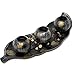 allgala Wooden 3 Ball Tealight Candle Holder Center Piece on Leaf Tray for Coffee Table Dining Table-Black Gold-HD90406