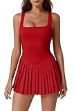 QINSEN Sleeveless Athletic Dress for Women Tennis Dress Built in Shorts Pockets Golf Active Dress Fairy Red XS