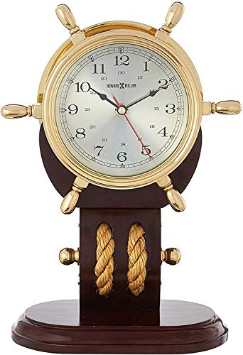 Howard Miller Britannia Table Clock 613-467 – Weather & Maritime Solid Brass Ship’s Wheel Decor With Mahogany Base, Quartz Movement #TOP1