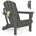 ABCPATIO Folding Adirondack Chairs - Plastic Adirondack Chairs with Cup Holder, Weather Resistant for Outdoor, Patio, Lawn, Garden, Backyard Deck, Fire Pit - Dark Gray