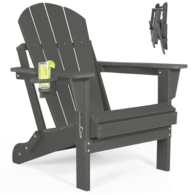ABCPATIO Folding Adirondack Chairs - Plastic Adirondack Chairs with Cup Holder, Weather Resistant for Outdoor, Patio, Lawn, Garden, Backyard Deck, Fire Pit - Dark Gray