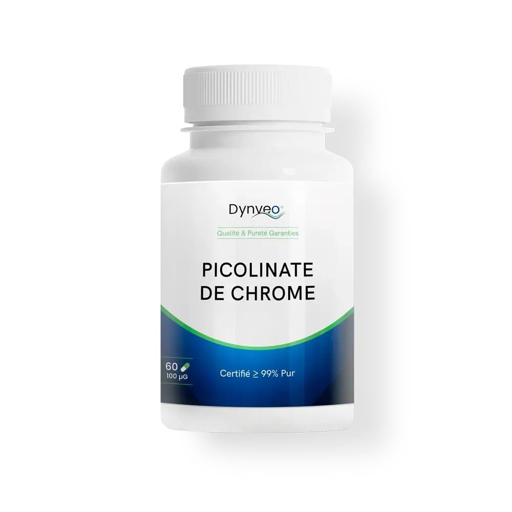 Picolinate de Chrome Pur 100 µg - Glycémie & Métabolisme Normal - Pureté >99% USP & EP 7.0 - Biodisponibilité ×3 Supérieure - 60 Gélules (1 Gélule/Jour = 2 mois) - Dynveo