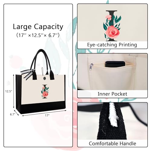 Image of Initial Canvas Tote Bag, Monogrammed Tote Bags Suitable for Mother's Day Wedding Beach