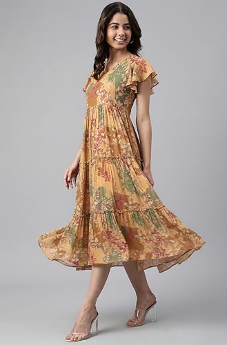 Image of Janasya Women's Georgette Printed Flared Western Dress