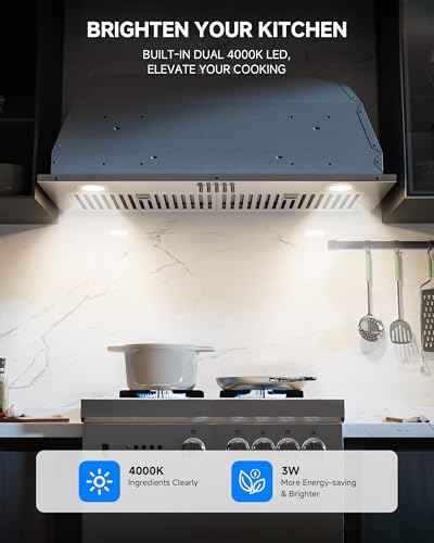 Image of AMZCHEF 30 Inch Range Hood Insert 1000 CFM Built-in Kitchen Vent Hood Stainless Steel Ducted /Ductless Convertible Exhaust Hood with Button Control, LED Lights for Kitchen Ventilation