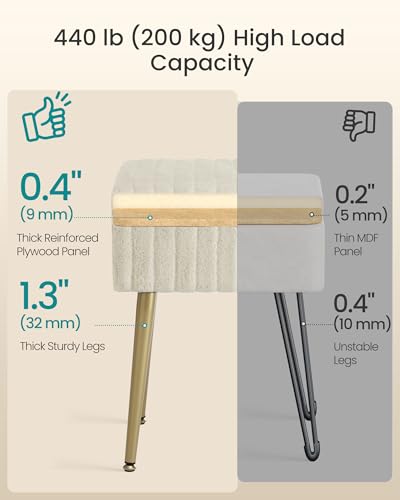 Image of SONGMICS Vanity Stool Chair Faux Fur with Storage, Vanity Bench, Metal Legs, Adjustable Feet, for Living Room, Bedroom, Makeup Room, Cappuccino Beige ULOM505LZ02