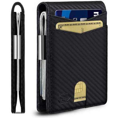 Image of Zitahli Genuine Leather Wallet for Men 12 Card Slim Mens Wallets Bifold RFID Blocking with Money Clip & ID Window Thin Minimalist Card Holder Wallet with Gift Box