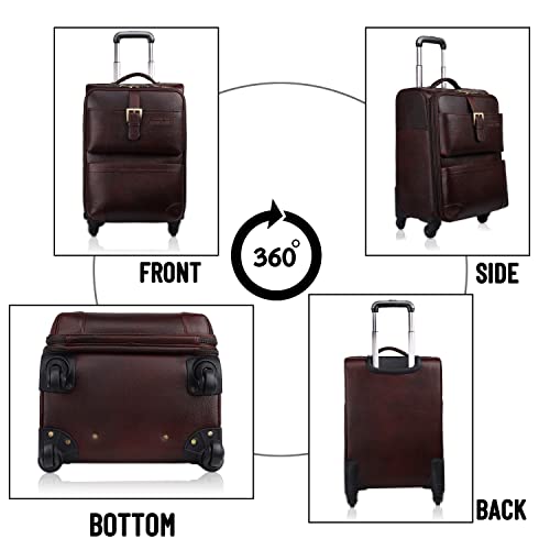 Image of Stylish and Durable Leather Trolley Luggage Bag Perfect for Travel and Business 46 litres Suitcase (Dark Brown, Leather)