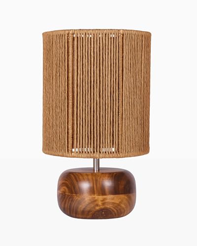 Image of Homesake Natural Weave Rope Table Lamp | Handcrafted Boho Bedside Light with Wooden Base | Warm Ambient for Night Lamp, Bedroom, Living Room, Study, Kids Room, Livra Home Decor, Ovolo (Beige, STR)