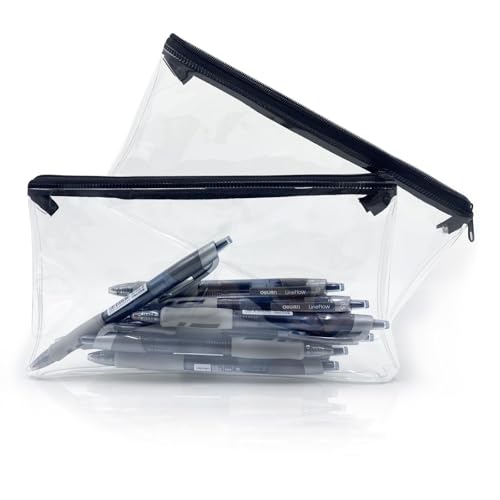 OBYJCA 2 Pcs Clear Pencil Case for Exams Transparent See Through Exam Pencil Case Clear with Zipperfor Girls Boys Exams Stationary (PVC)