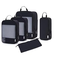 Narwey 5 Set Compression Packing Cubes for Suitcases and Backpack, Suitcase Organiser Bags Travel Packing Cubes for Carry on Hand Luggage Travel Essentials Bag for Women and Girls (Black)