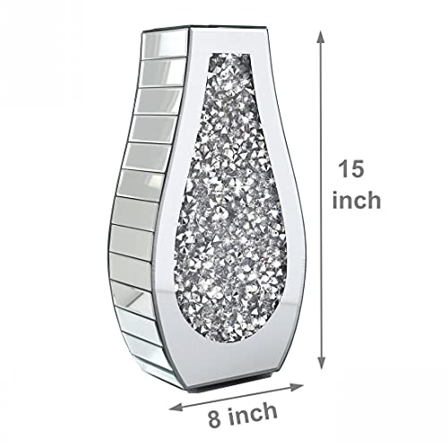 Allartonly Flower Vase Crushed Diamond Mirrored Vase Crystal Silver Glass Decorative Mirror Vase Large Size Luxury For Home Decor. Arc-Shaped Thickened. Can’t Hold Water. #TOP5