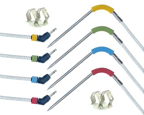 4 Packs of Pro Meat Temperature Probes Replacement for Weber Grills, igrill, Connect Smart Grilling Hub, Washable, 4 Food Thermometer Probes with 4 Probe Stands.